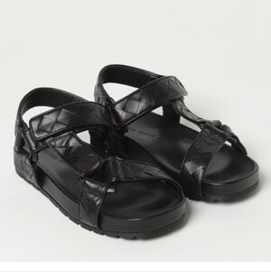 Bottega Veneta Black Intrecciato Leather Sport Sandals